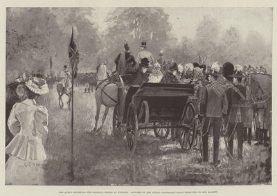 La Reina revisando las tropas coloniales en Windsor, oficiales del contingente indio siendo presentados a Su Majestad de Henry Charles Seppings Wright
